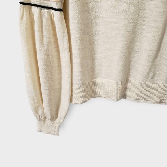 White + Warren Cream and Black Crew Neck Sweater - Picture 3 of 12